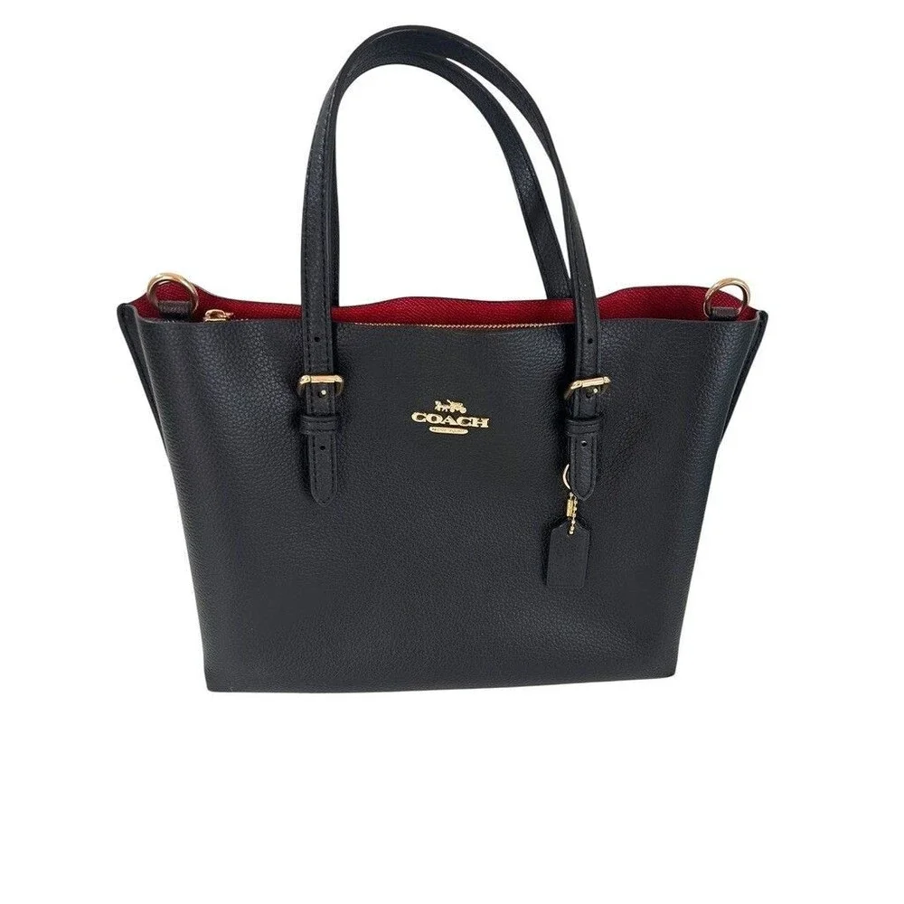 COACH C4084 Small Mollie Tote 25 Cross grain Leather Black